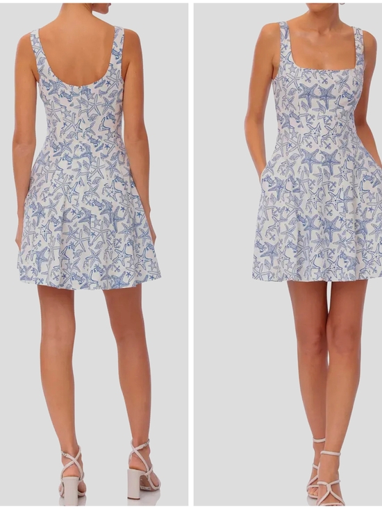 Avec Les Filles, White Mini Dress with Blue Starfish Print - Picture 2 of 2